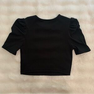 Elegant Black Puff Sleeve Crop Top